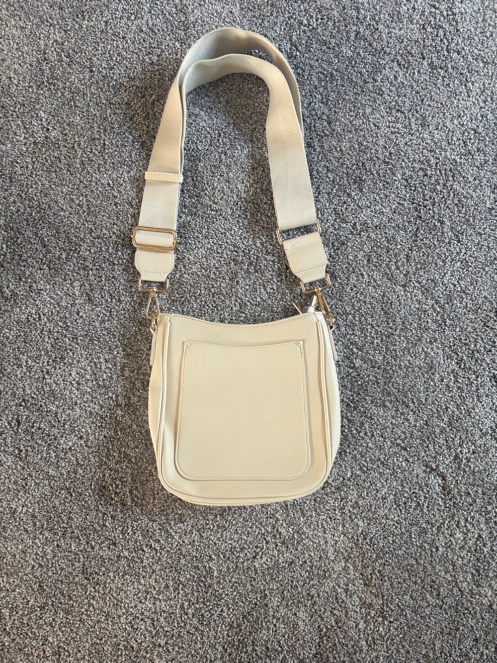 Madelyn Vegan Pebble Leather Messenger Cream Wide Strap Crossbody Bag